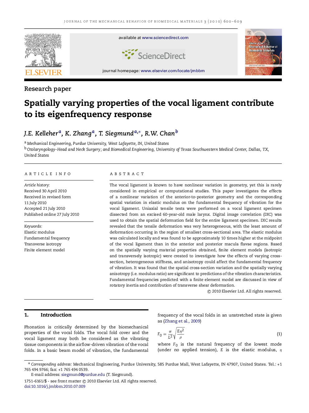 Spatially varying properties of the vocal ligament contribute to its eigenfrequency response