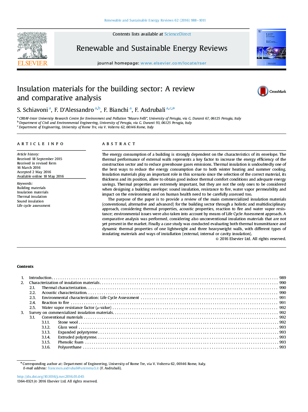 Insulation materials for the building sector: A review and comparative analysis