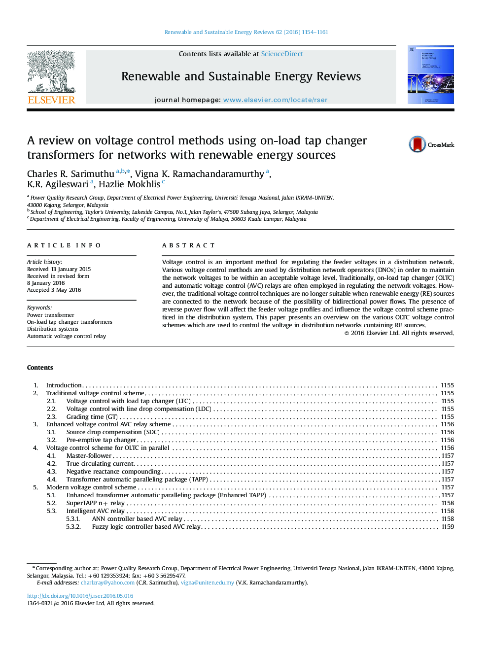 A review on voltage control methods using on-load tap changer transformers for networks with renewable energy sources