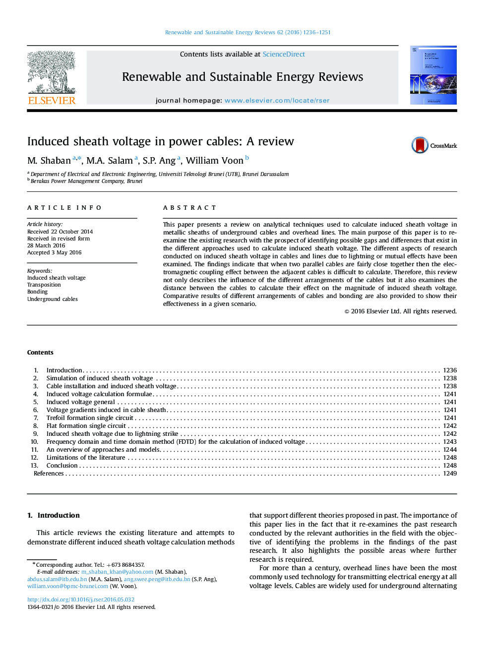 Induced sheath voltage in power cables: A review