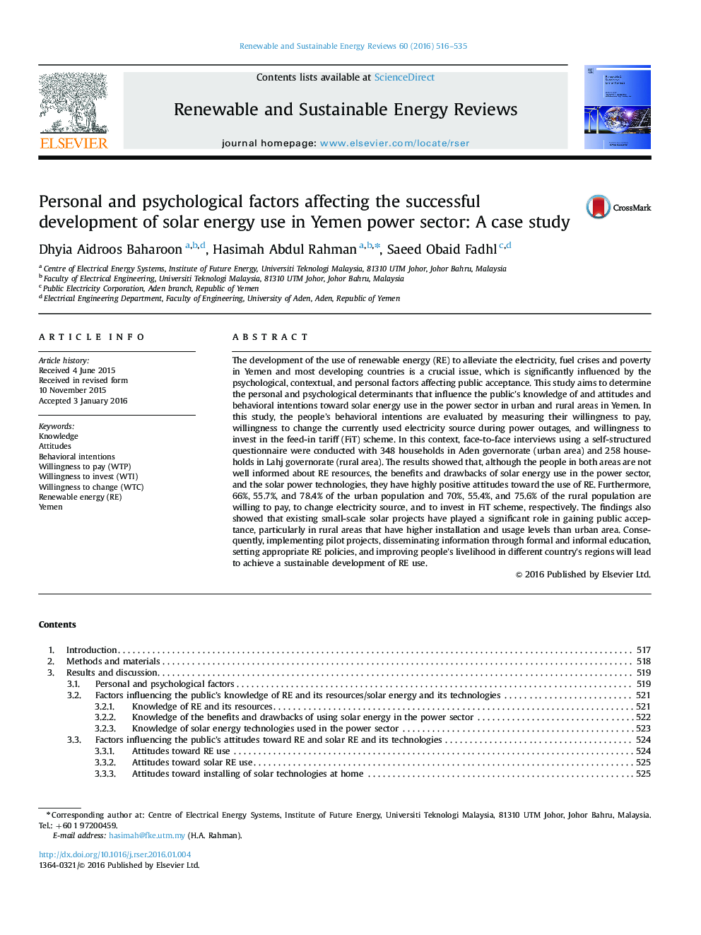 Personal and psychological factors affecting the successful development of solar energy use in Yemen power sector: A case study