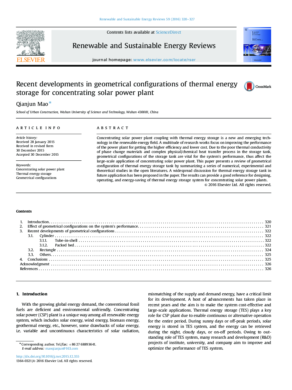 Recent developments in geometrical configurations of thermal energy storage for concentrating solar power plant