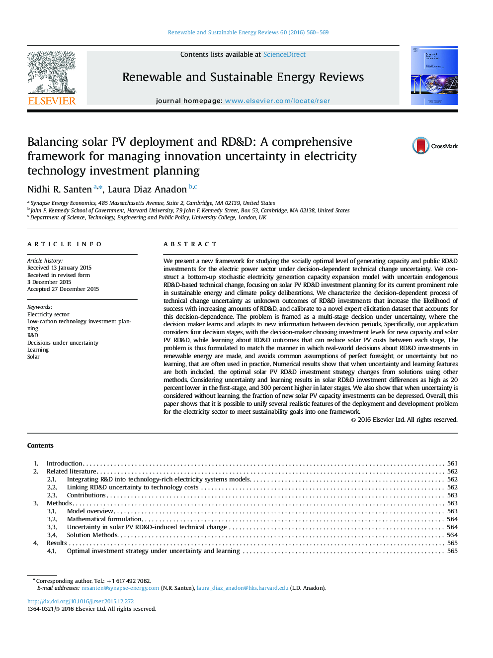 Balancing solar PV deployment and RD&D: A comprehensive framework for managing innovation uncertainty in electricity technology investment planning
