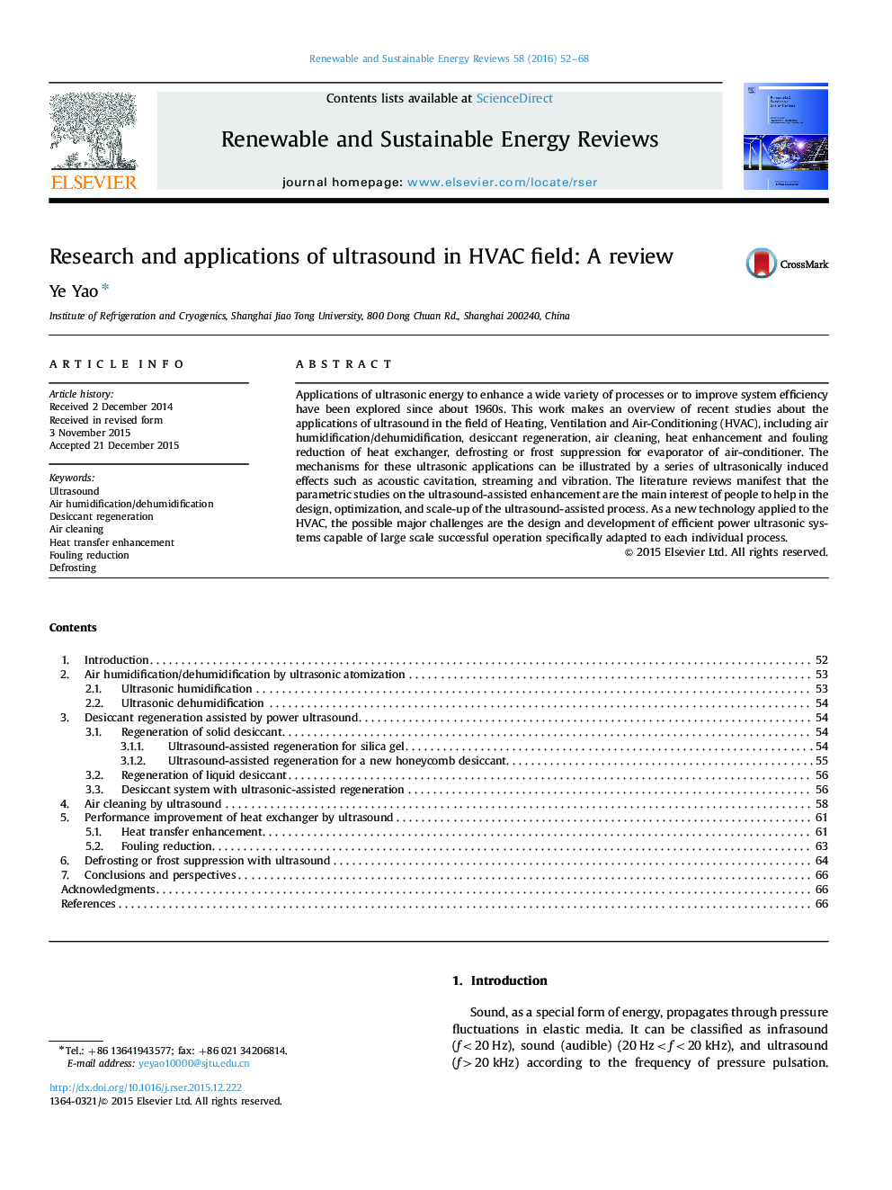 Research and applications of ultrasound in HVAC field: A review