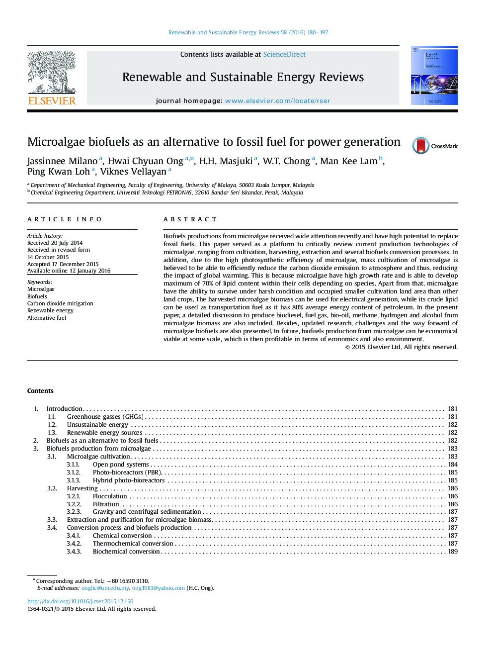 Microalgae biofuels as an alternative to fossil fuel for power generation