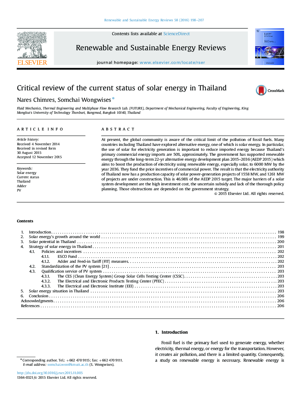 Critical review of the current status of solar energy in Thailand