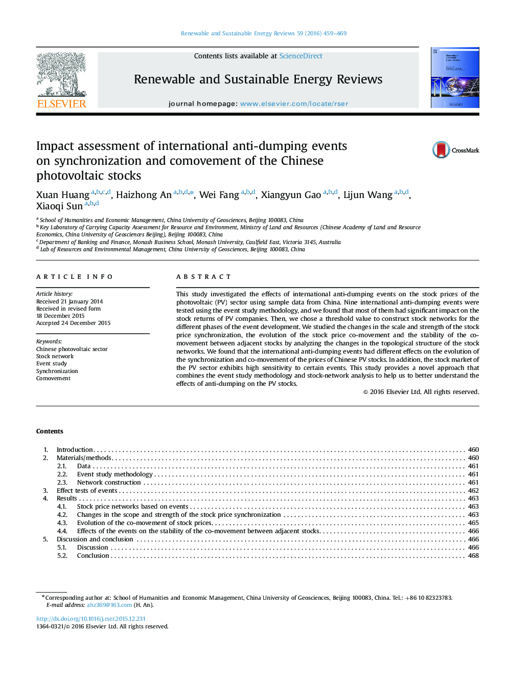 Impact assessment of international anti-dumping events on synchronization and comovement of the Chinese photovoltaic stocks