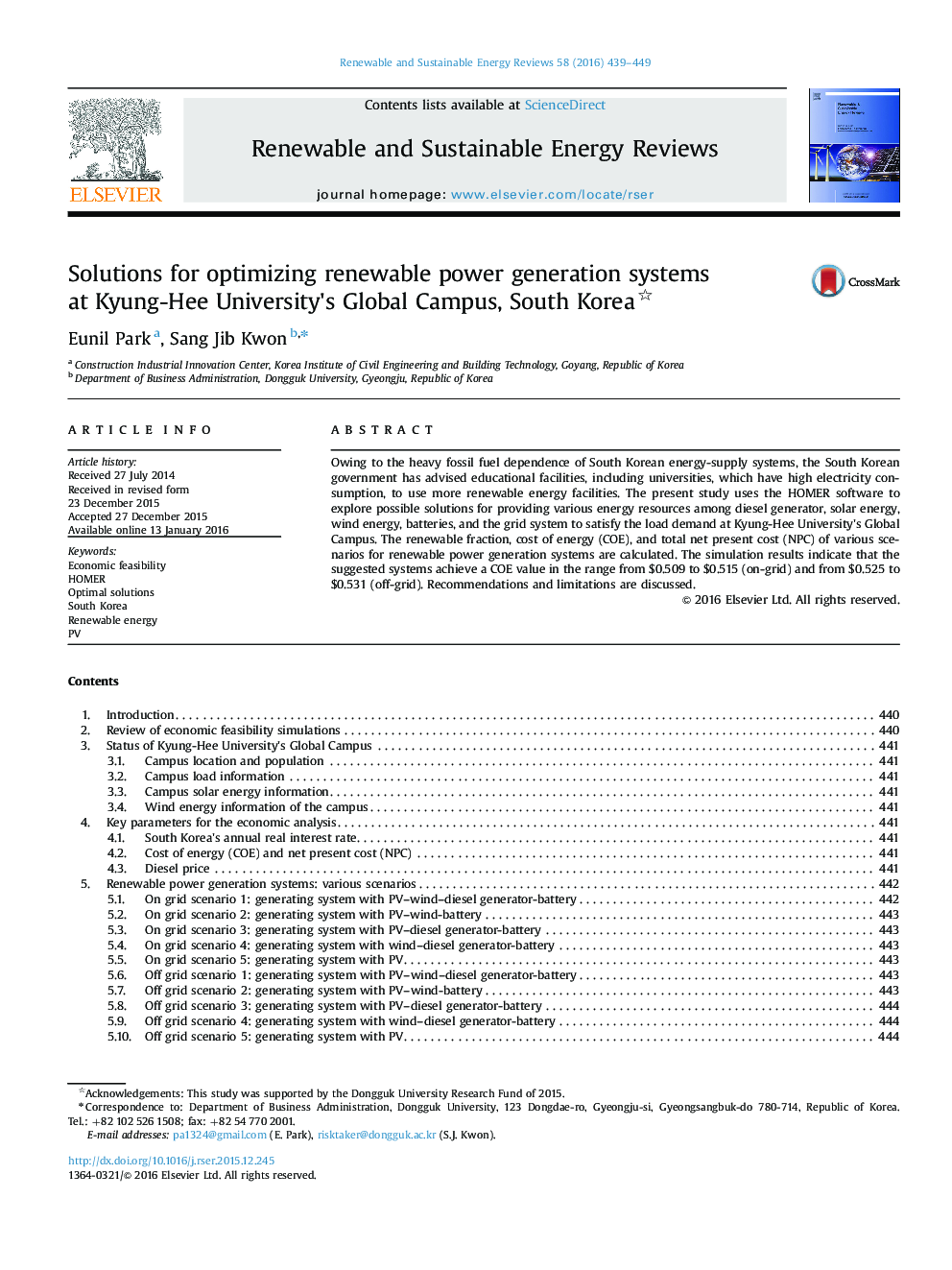 Solutions for optimizing renewable power generation systems at Kyung-Hee University×³s Global Campus, South Korea