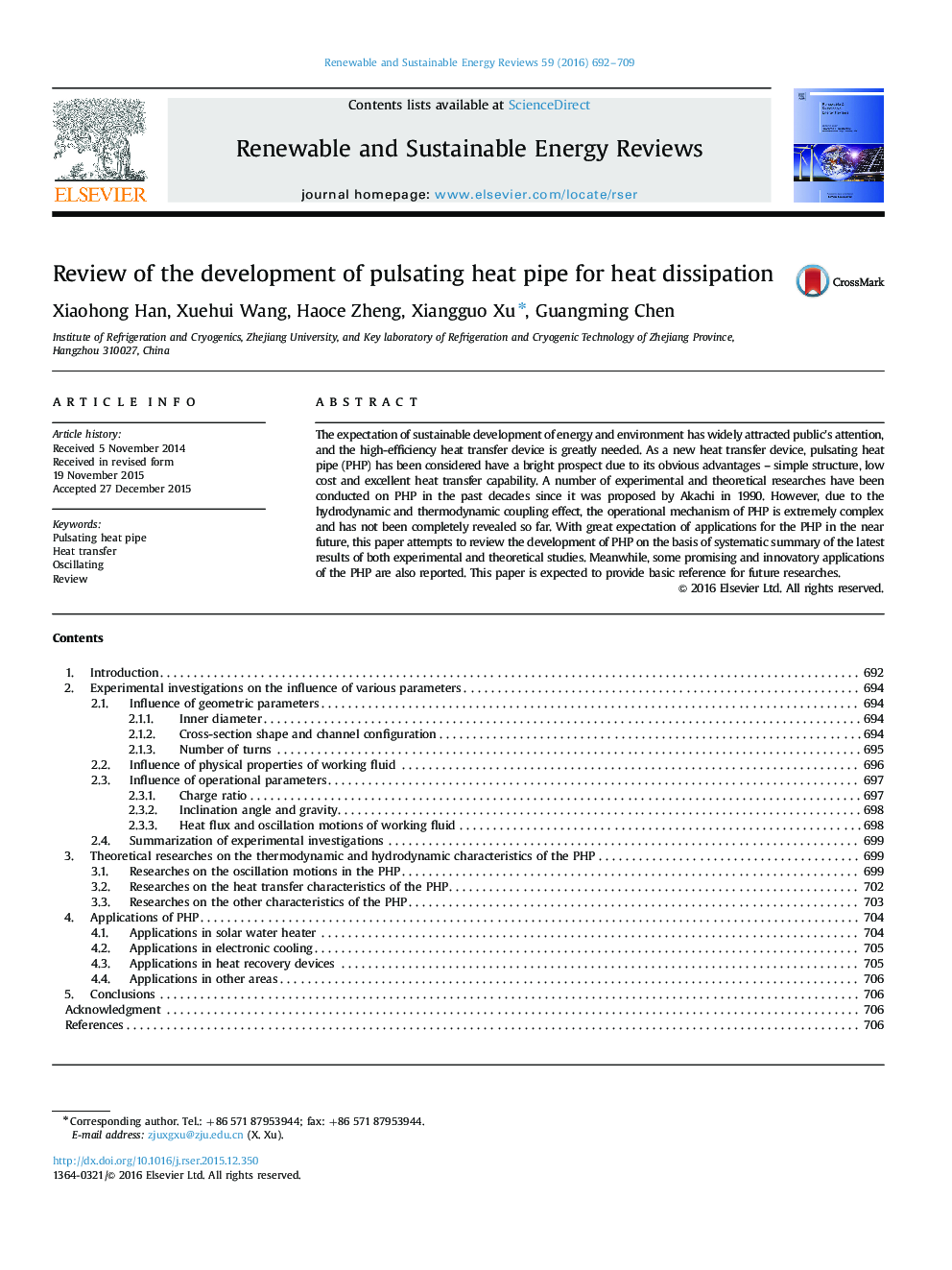 Review of the development of pulsating heat pipe for heat dissipation