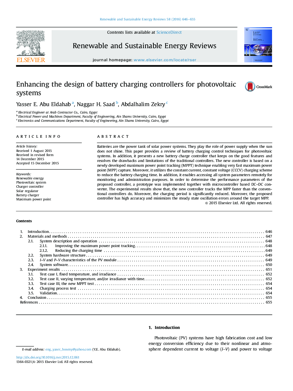 Enhancing the design of battery charging controllers for photovoltaic systems