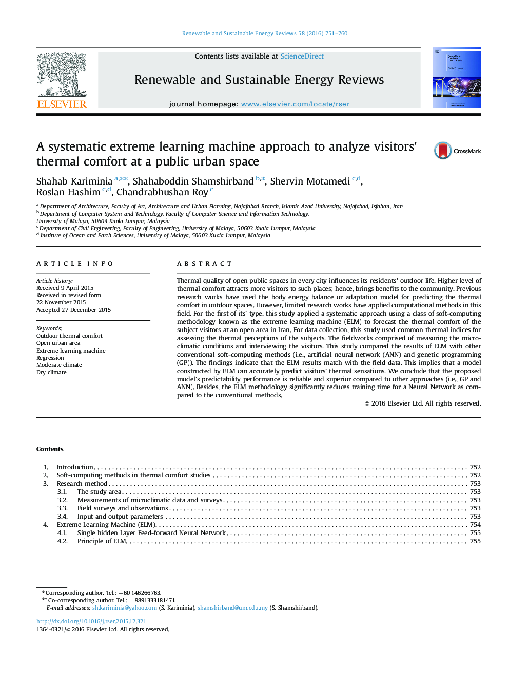A systematic extreme learning machine approach to analyze visitors×³ thermal comfort at a public urban space