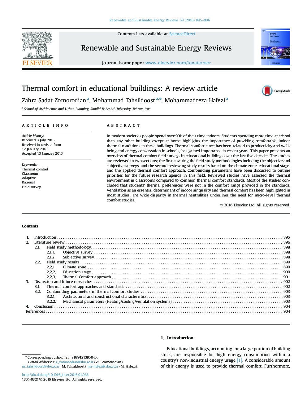 Thermal comfort in educational buildings: A review article