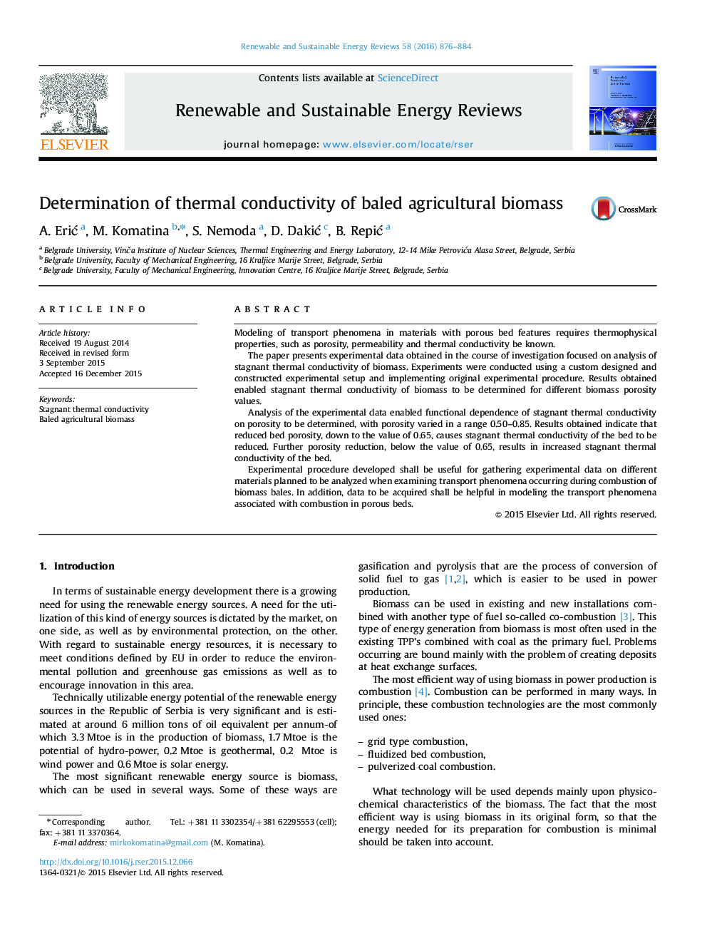 Determination of thermal conductivity of baled agricultural biomass