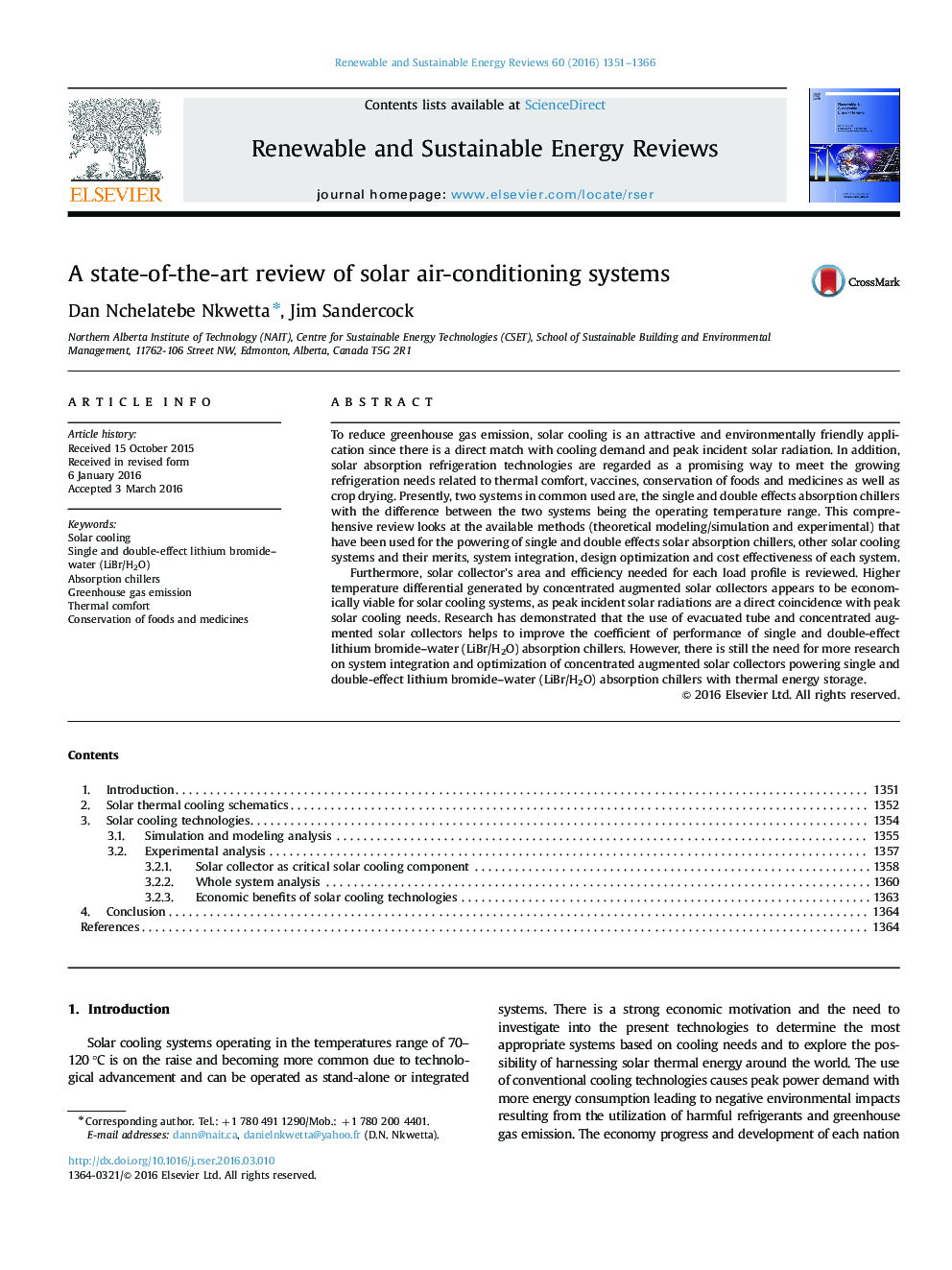 A state-of-the-art review of solar air-conditioning systems