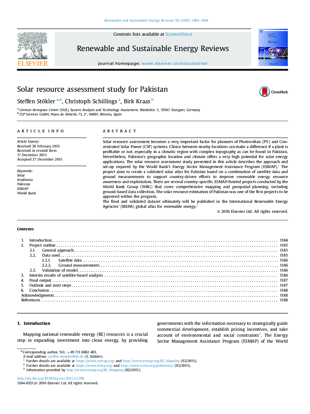 Solar resource assessment study for Pakistan