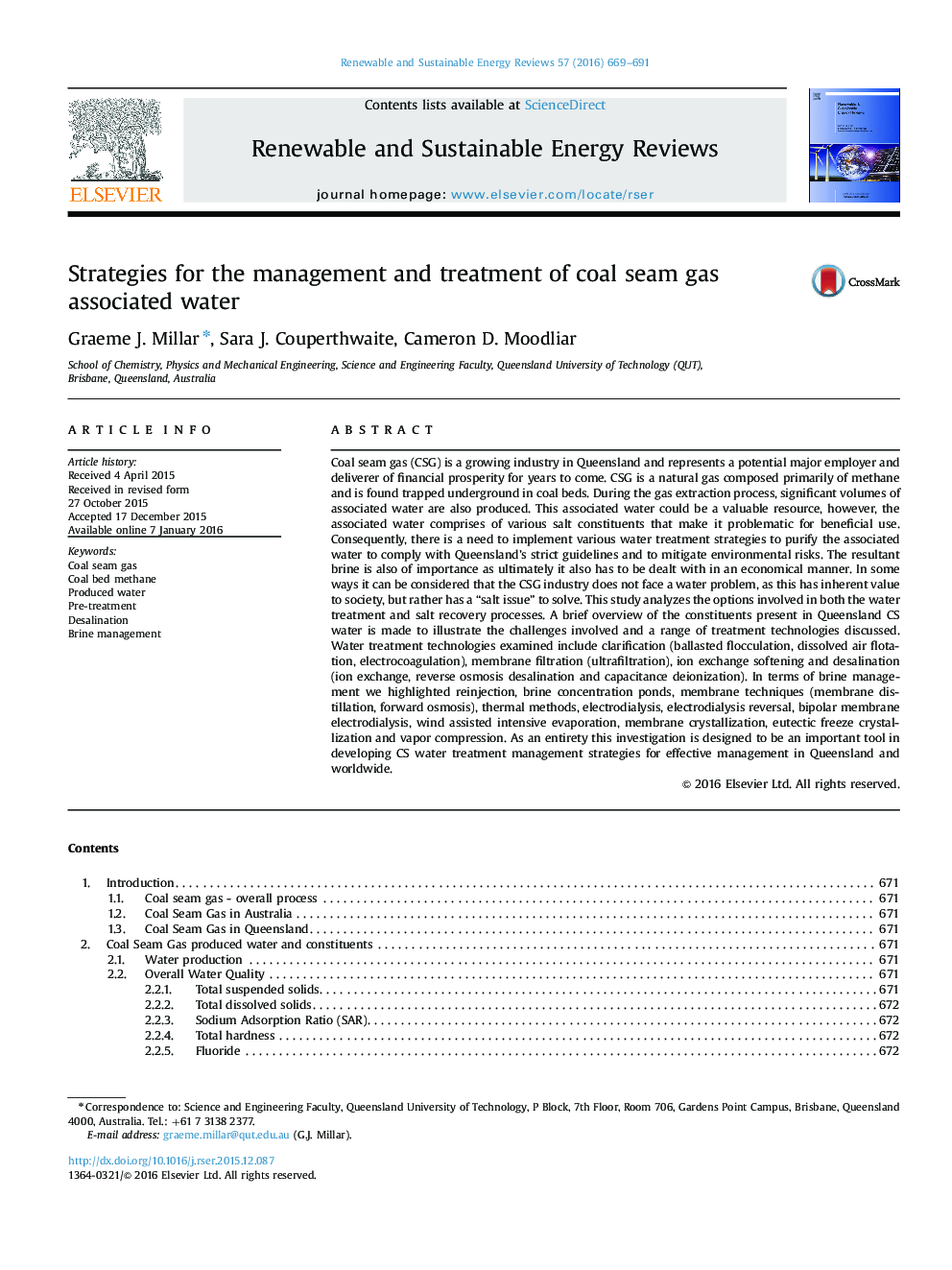 Strategies for the management and treatment of coal seam gas associated water