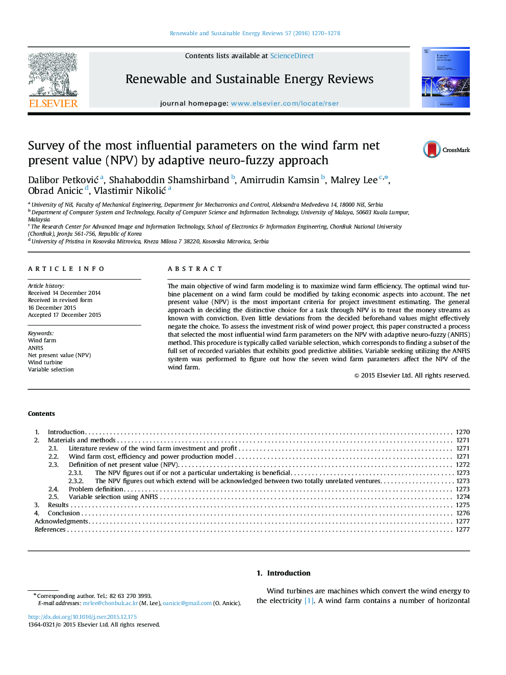 RETRACTED: Survey of the most influential parameters on the wind farm net present value (NPV) by adaptive neuro-fuzzy approach