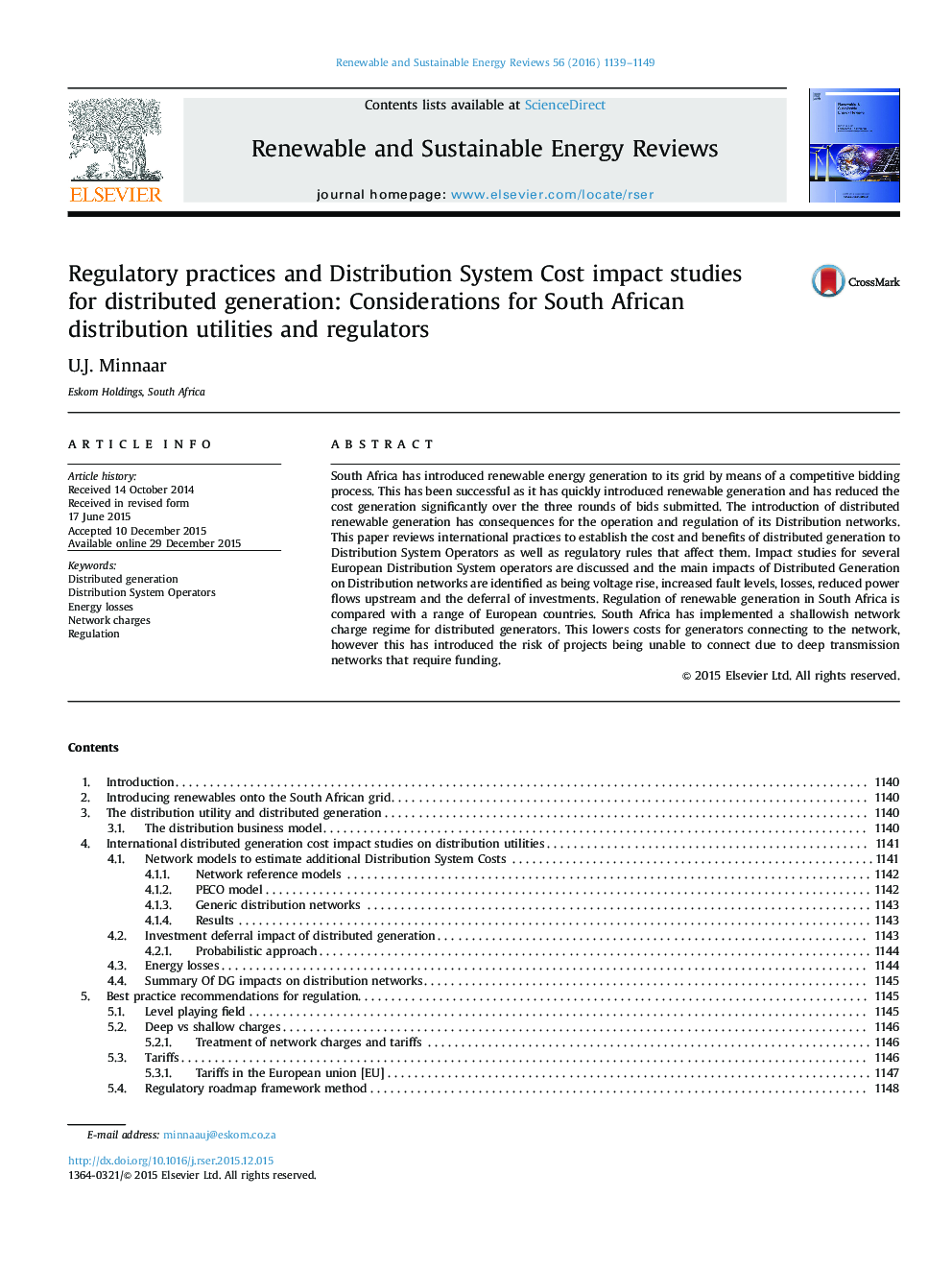 Regulatory practices and Distribution System Cost impact studies for distributed generation: Considerations for South African distribution utilities and regulators