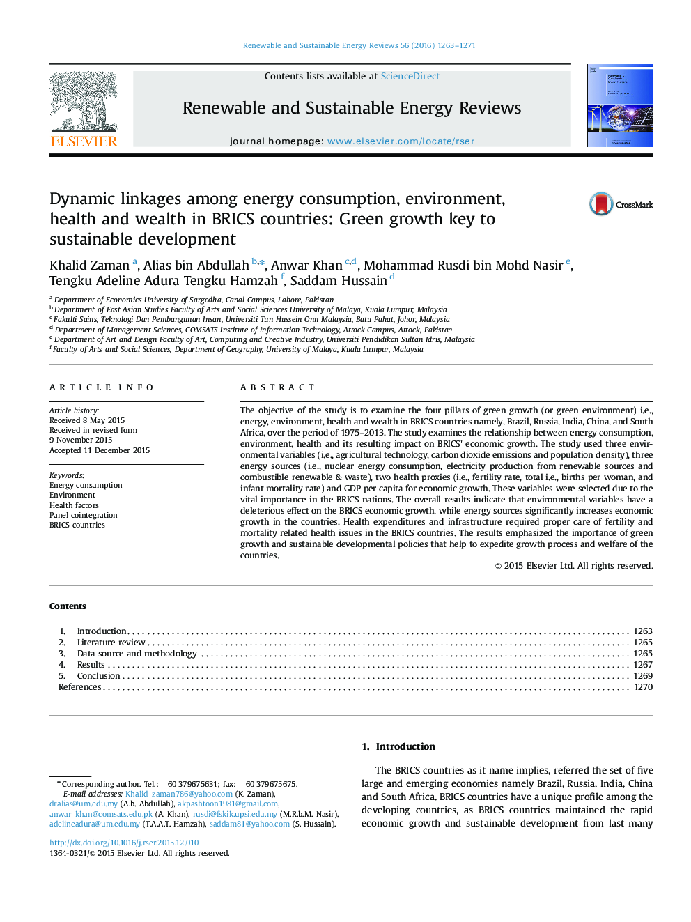 Dynamic linkages among energy consumption, environment, health and wealth in BRICS countries: Green growth key to sustainable development