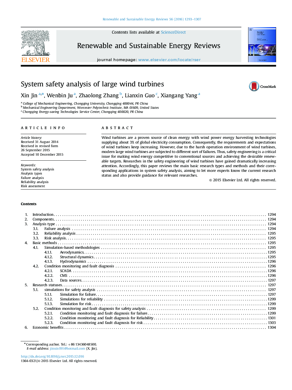 System safety analysis of large wind turbines
