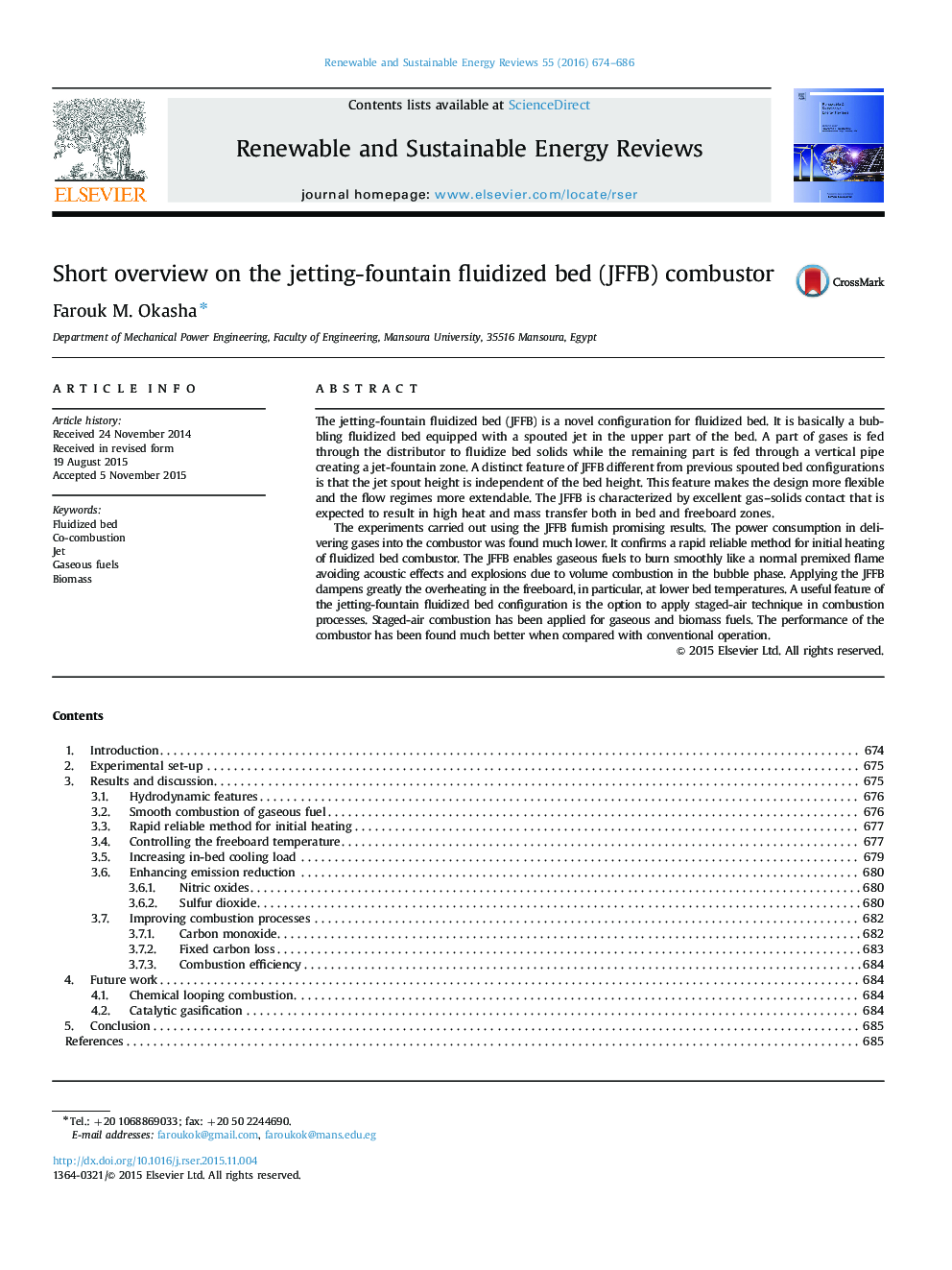 Short overview on the jetting-fountain fluidized bed (JFFB) combustor