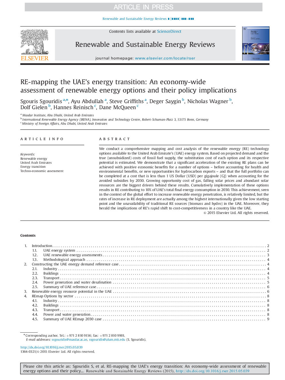 RE-mapping the UAE's energy transition: An economy-wide assessment of renewable energy options and their policy implications