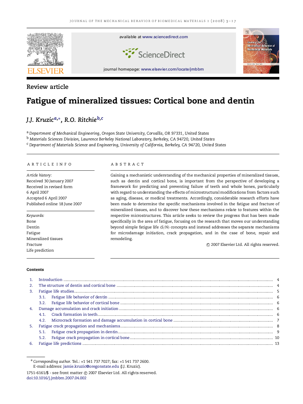 Fatigue of mineralized tissues: Cortical bone and dentin