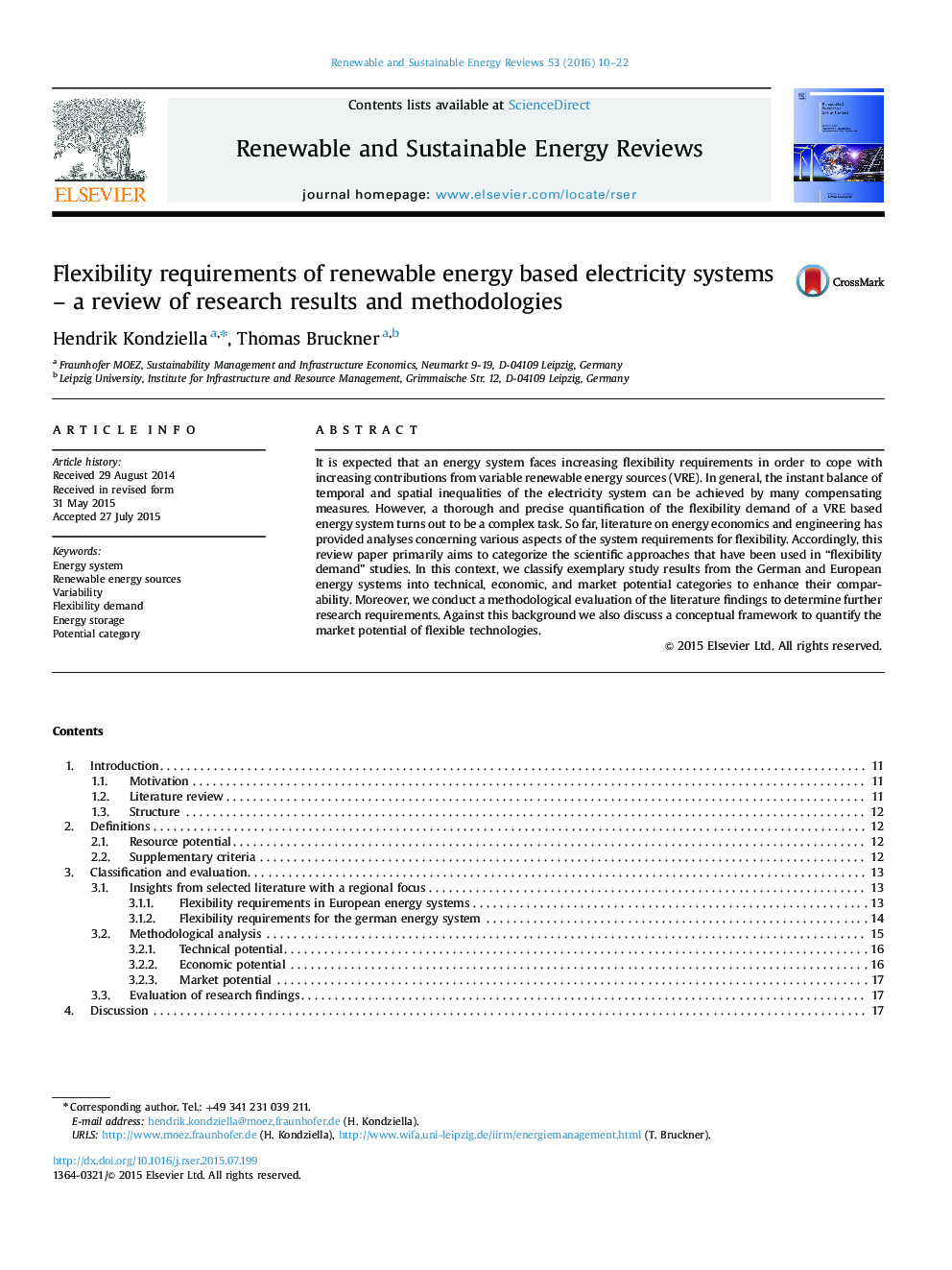 Flexibility requirements of renewable energy based electricity systems - a review of research results and methodologies
