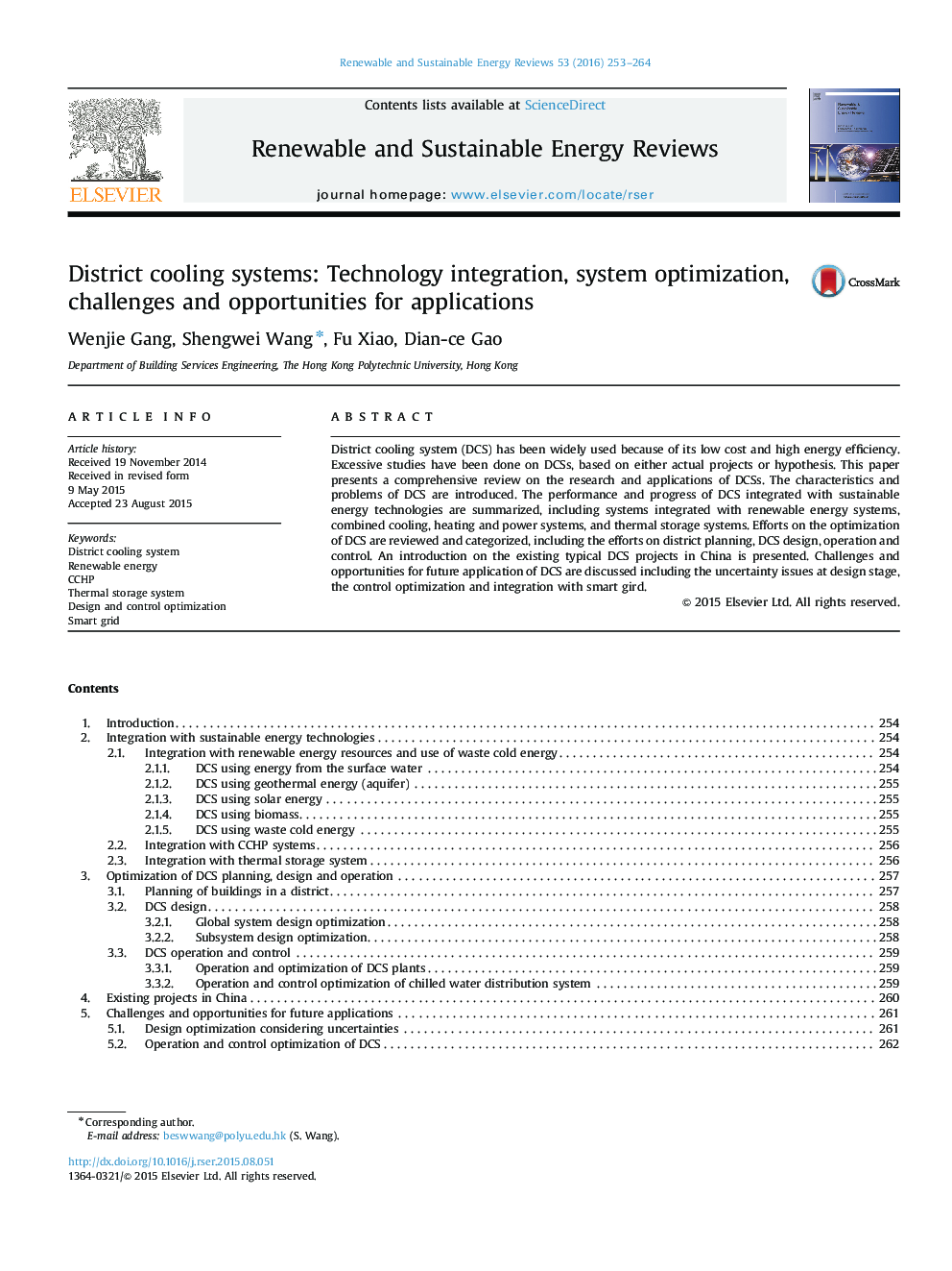 District cooling systems: Technology integration, system optimization, challenges and opportunities for applications