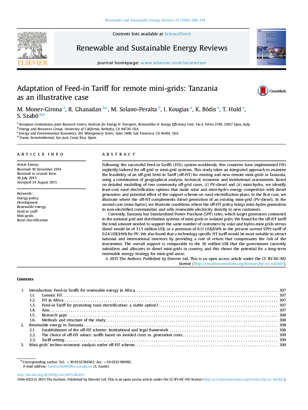 Adaptation of Feed-in Tariff for remote mini-grids: Tanzania as an illustrative case