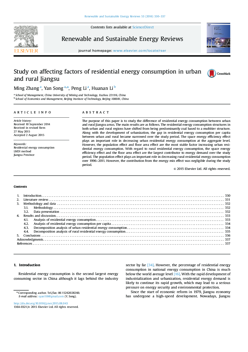 Study on affecting factors of residential energy consumption in urban and rural Jiangsu
