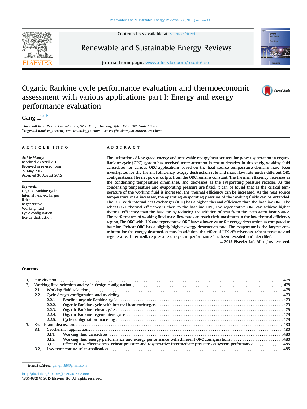 Organic Rankine cycle performance evaluation and thermoeconomic assessment with various applications part I: Energy and exergy performance evaluation