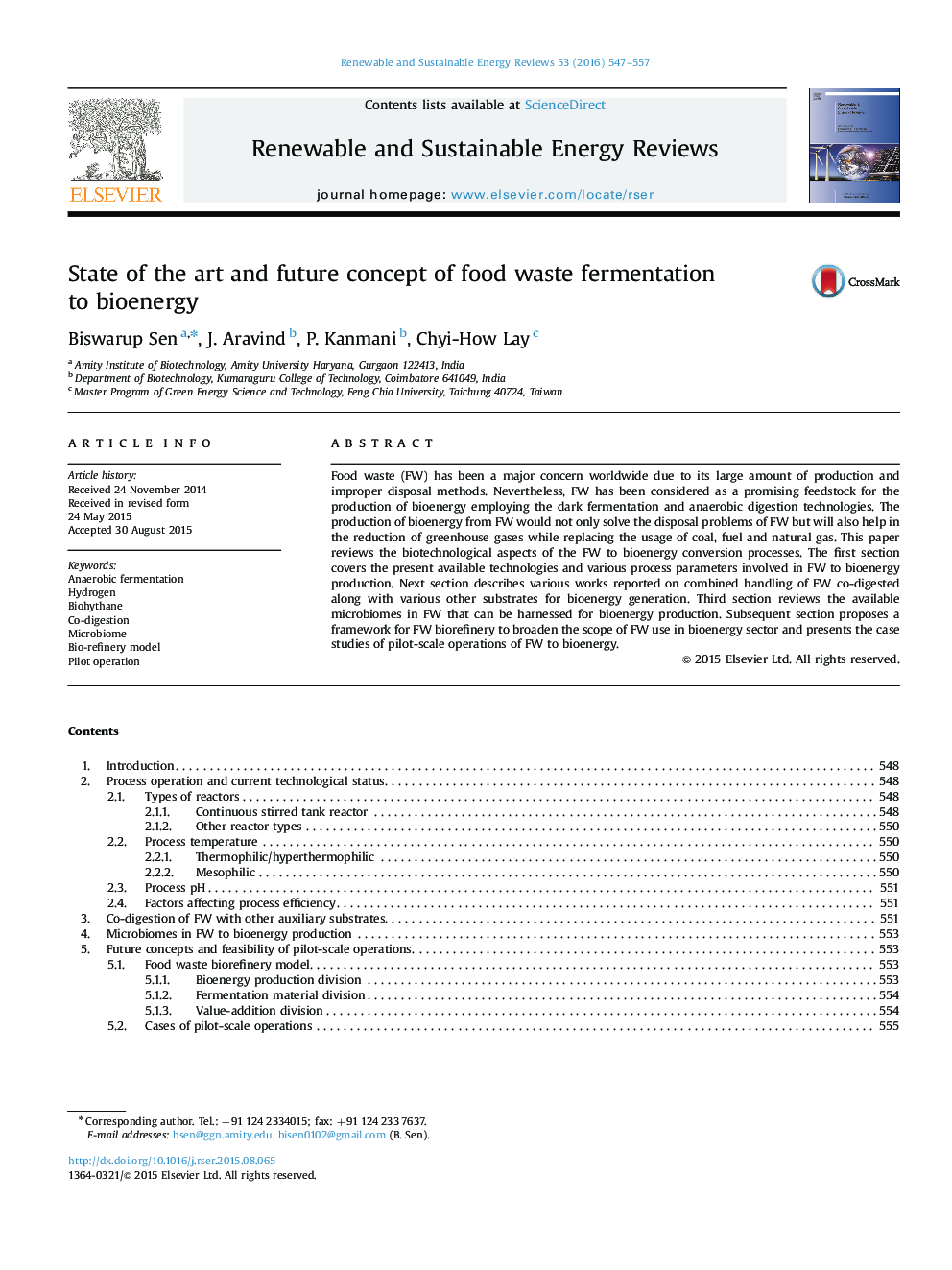 State of the art and future concept of food waste fermentation to bioenergy