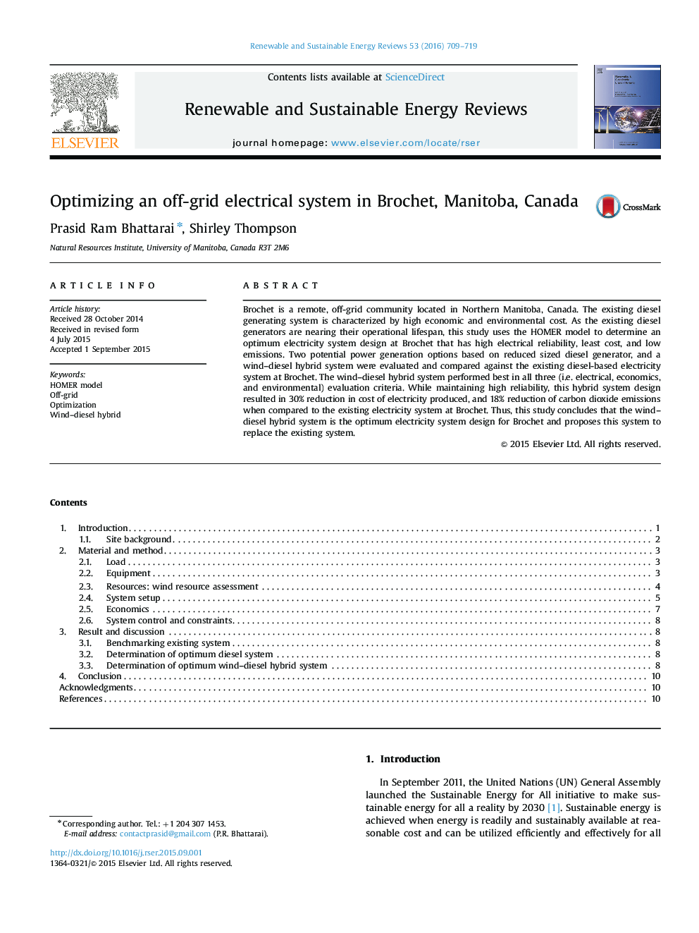 Optimizing an off-grid electrical system in Brochet, Manitoba, Canada