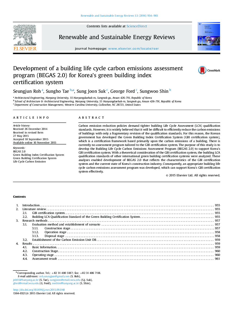 Development of a building life cycle carbon emissions assessment program (BEGAS 2.0) for Korea×³s green building index certification system