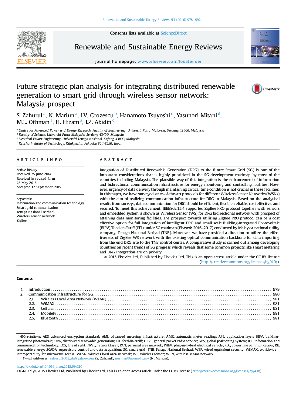 Future strategic plan analysis for integrating distributed renewable generation to smart grid through wireless sensor network: Malaysia prospect