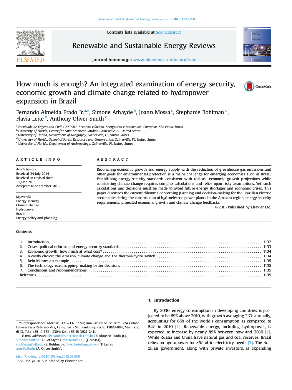 چقدر کافی است؟ بررسی یکپارچه امنیت انرژی، رشد اقتصادی و تغییرات آب و هوایی مربوط به گسترش برق آبی در برزیل 