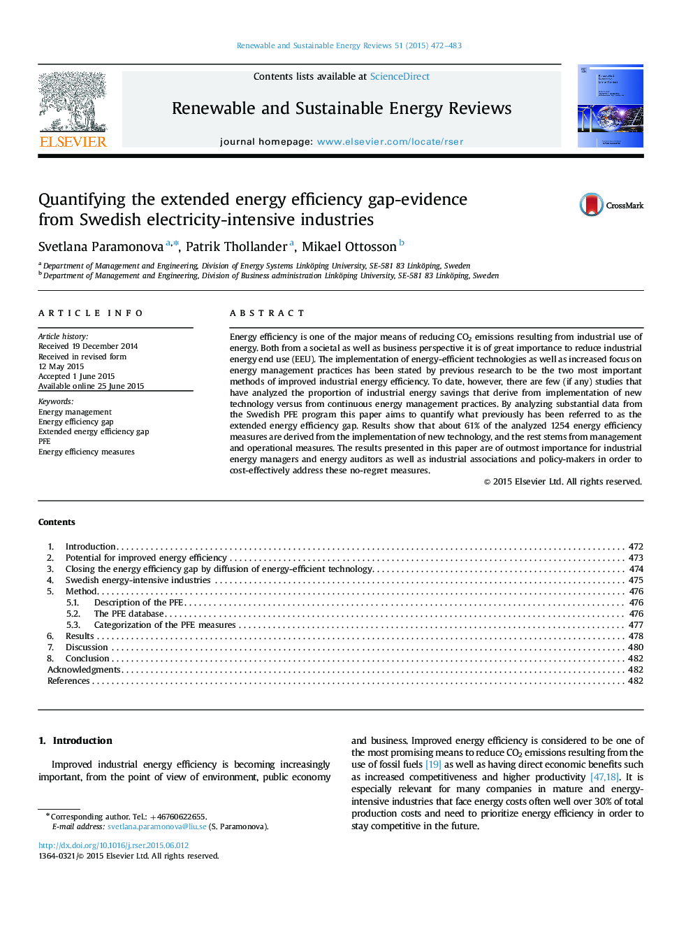 Quantifying the extended energy efficiency gap-evidence from Swedish electricity-intensive industries