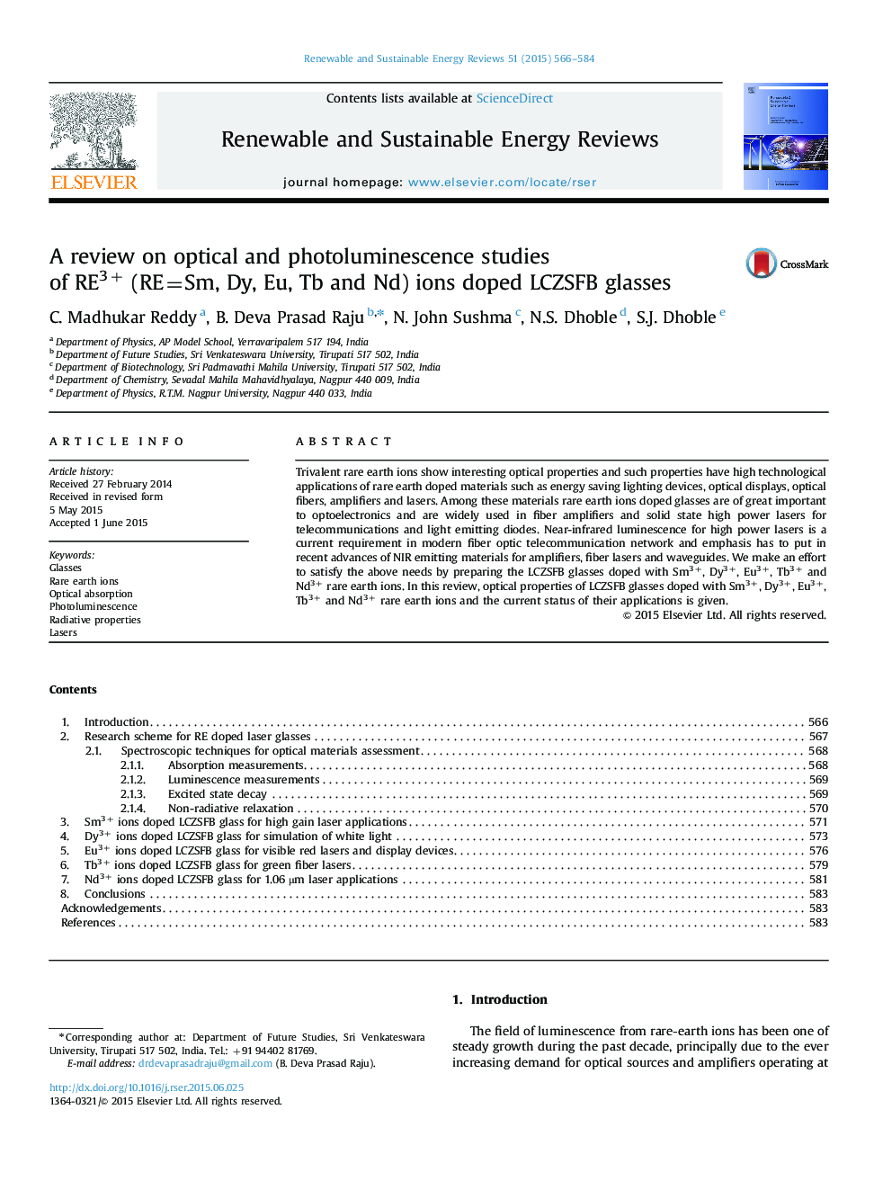 A review on optical and photoluminescence studies of RE3+ (RE=Sm, Dy, Eu, Tb and Nd) ions doped LCZSFB glasses