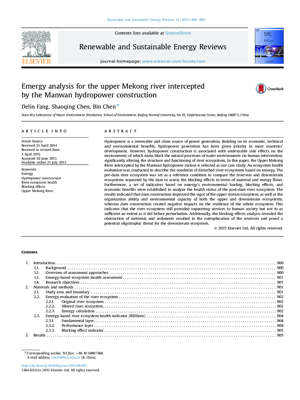 Emergy analysis for the upper Mekong river intercepted by the Manwan hydropower construction