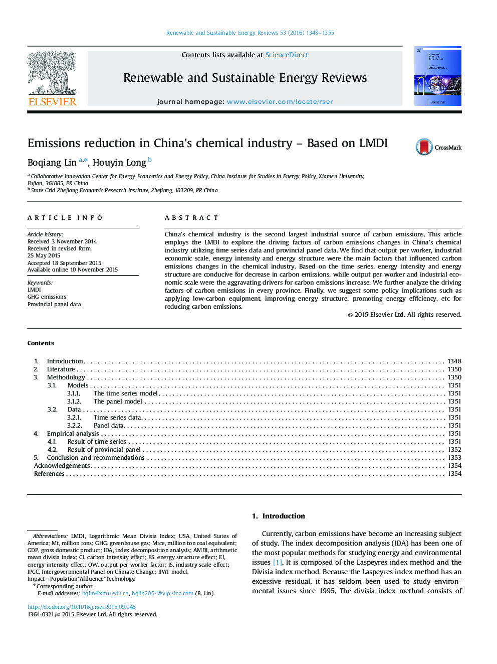 Emissions reduction in China×³s chemical industry - Based on LMDI