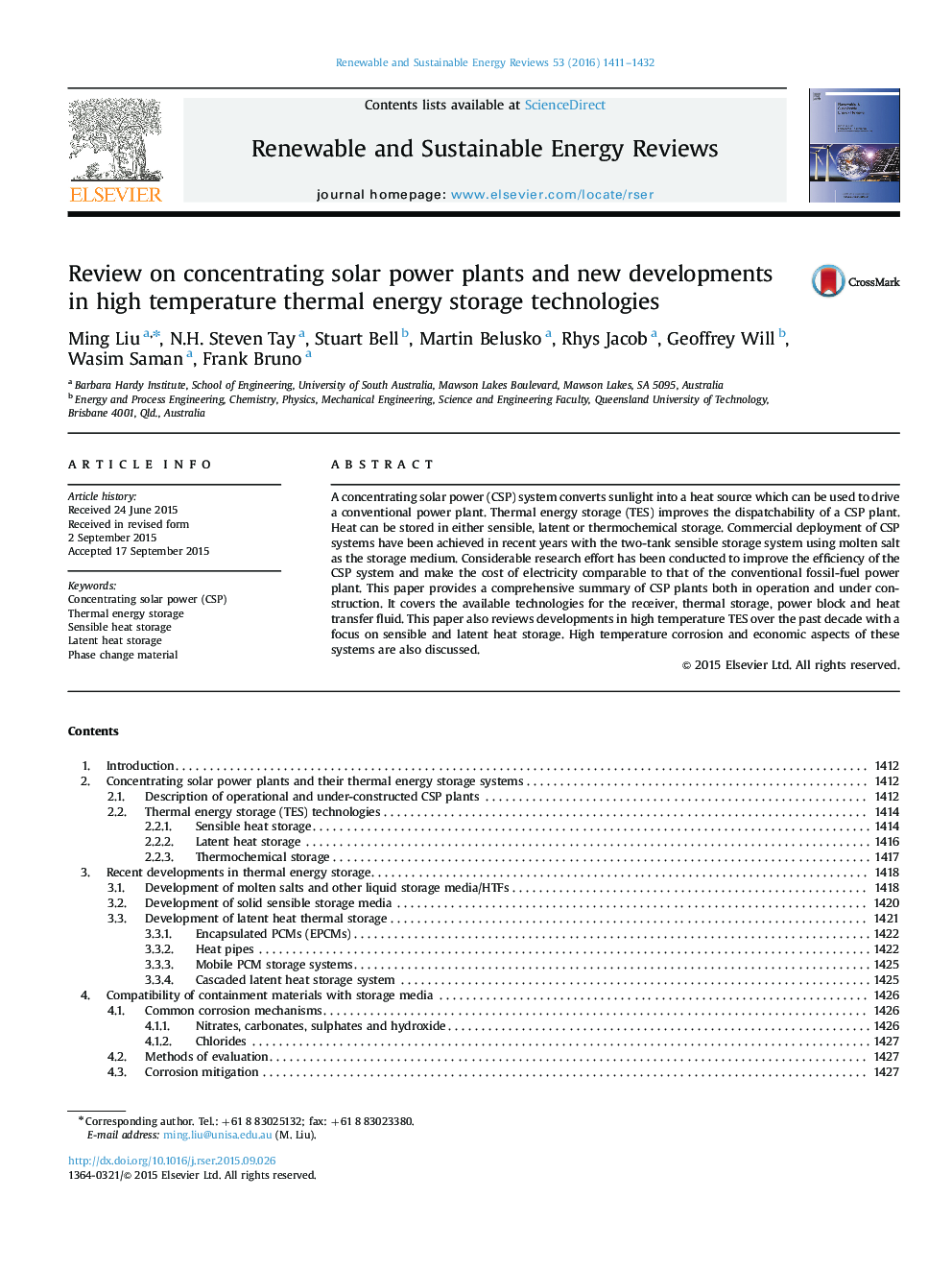 Review on concentrating solar power plants and new developments in high temperature thermal energy storage technologies