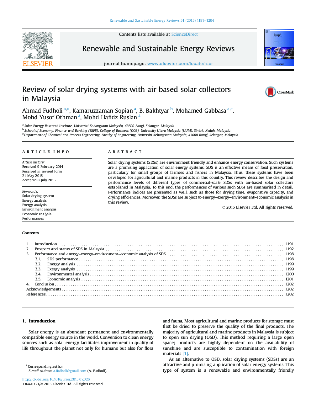 Review of solar drying systems with air based solar collectors in Malaysia