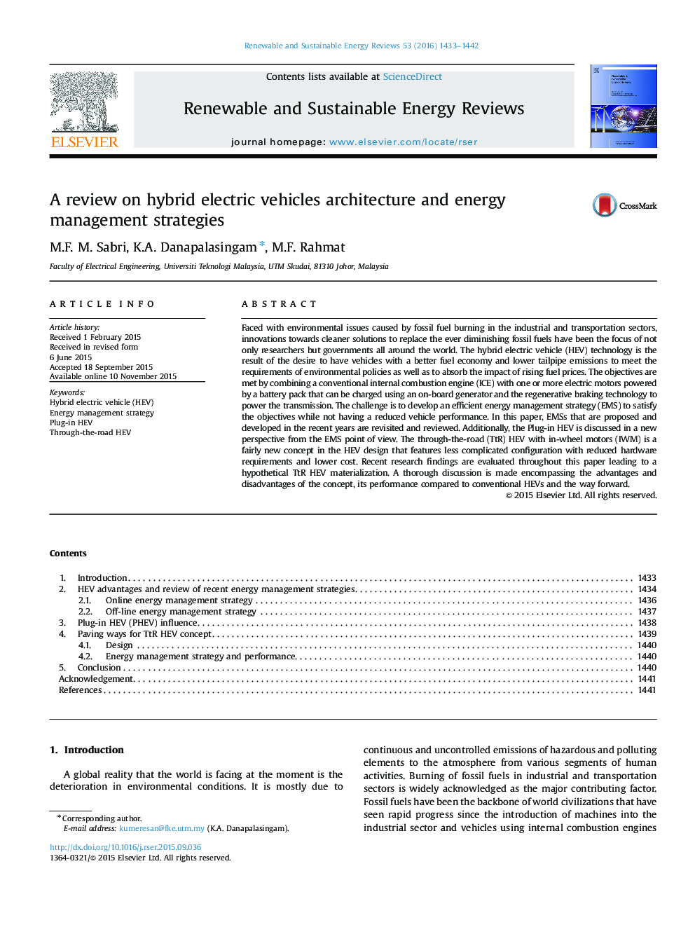 A review on hybrid electric vehicles architecture and energy management strategies