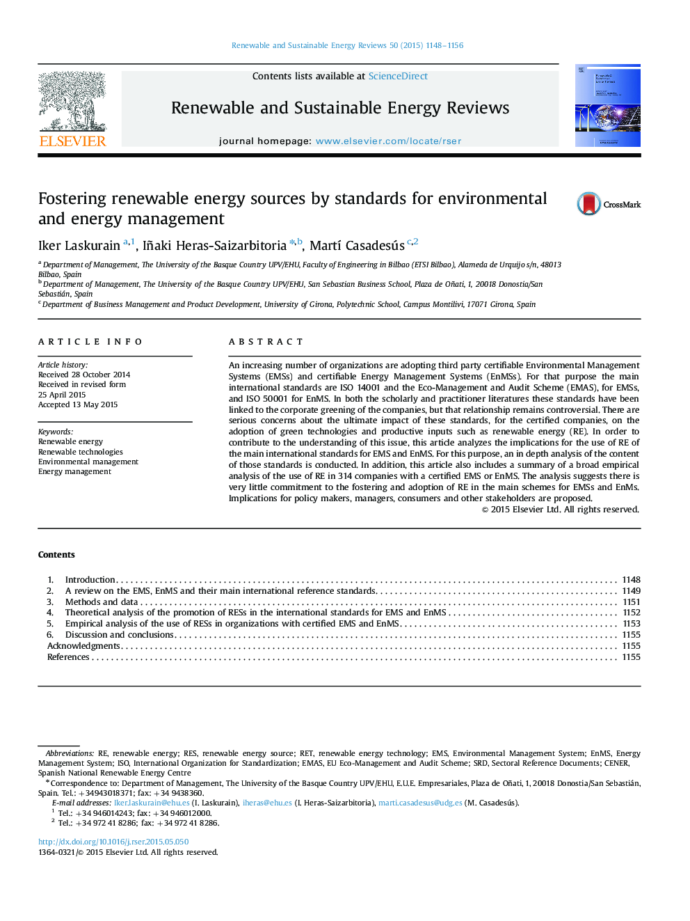 Fostering renewable energy sources by standards for environmental and energy management