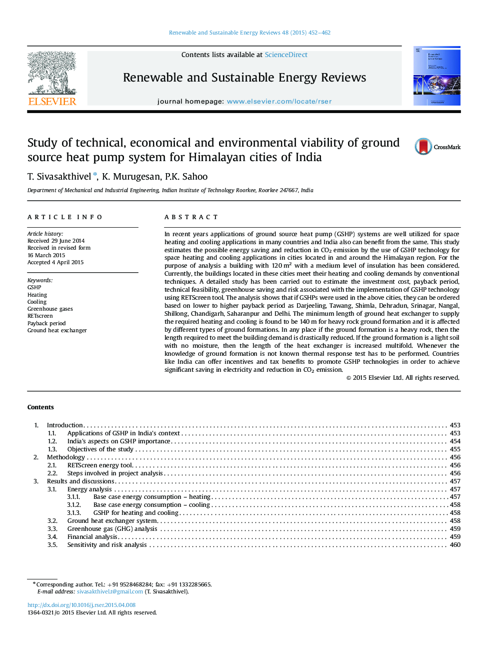 Study of technical, economical and environmental viability of ground source heat pump system for Himalayan cities of India