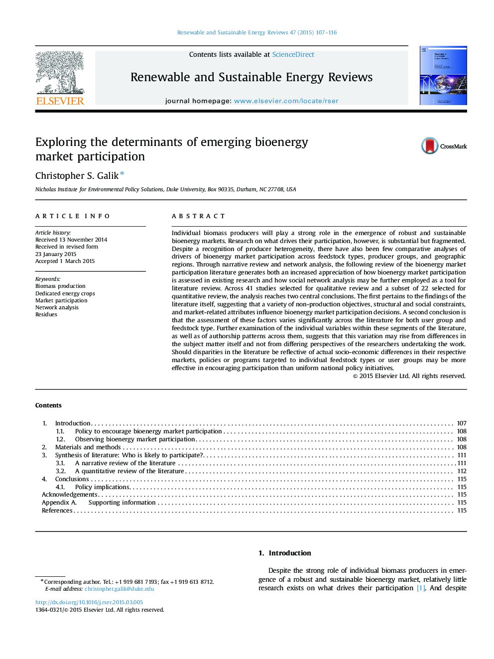 Exploring the determinants of emerging bioenergy market participation