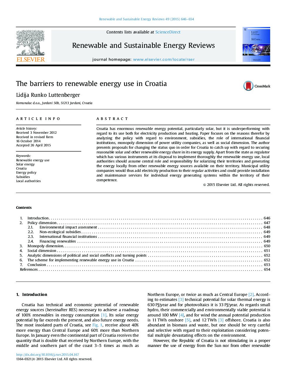 The barriers to renewable energy use in Croatia