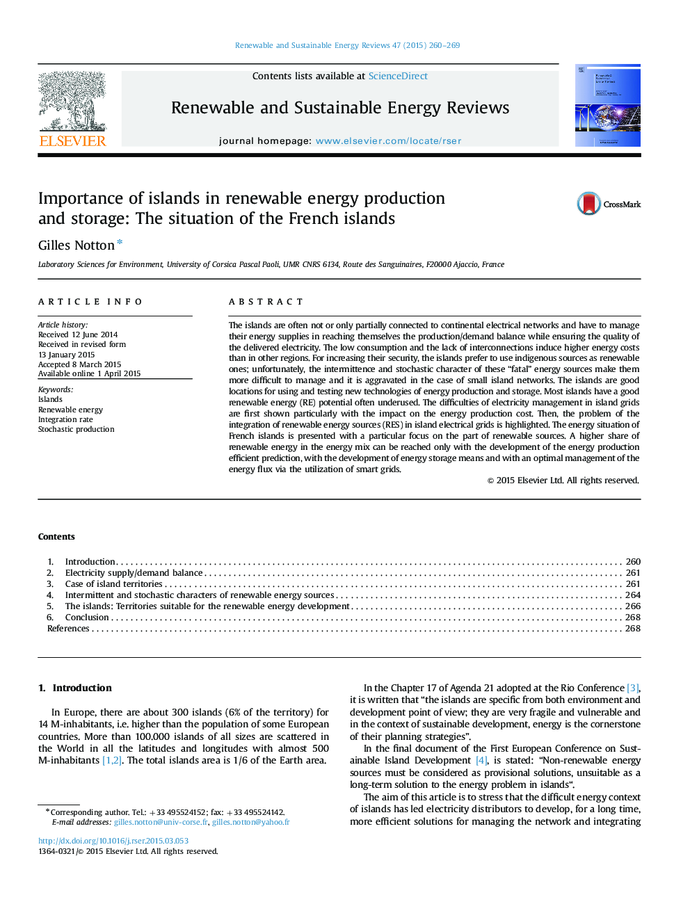 Importance of islands in renewable energy production and storage: The situation of the French islands