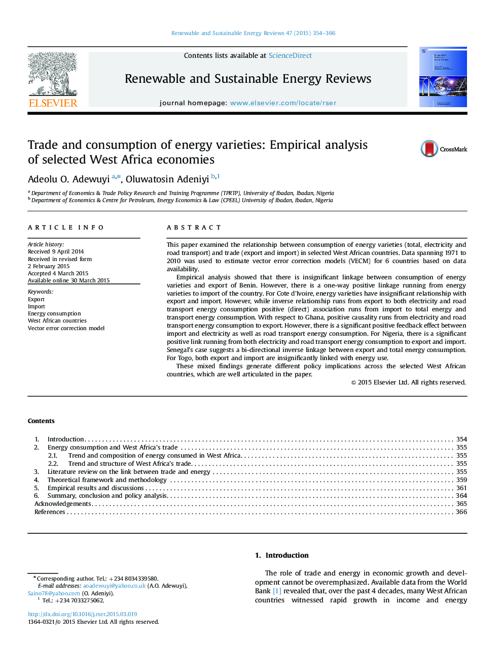 تجارت و مصرف انواع انرژی: تحلیل تجربی از اقتصادهای انتخاب شده در غرب آفریقا 